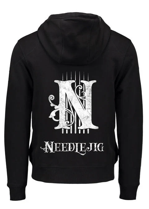 Needlejig Distressed Logo Zip Up Hoodie Black - Image 3